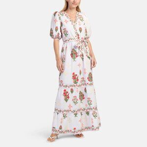 Celina Moon | 100% Cotton Short Sleeve Floral Stamp Print Maxi Dress | NWT